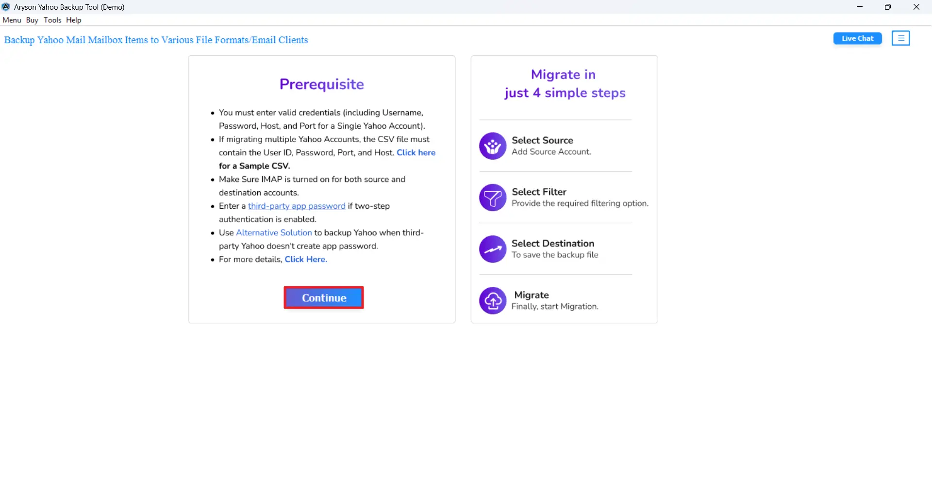 Launch Aryson Yahoo Backup Tool
