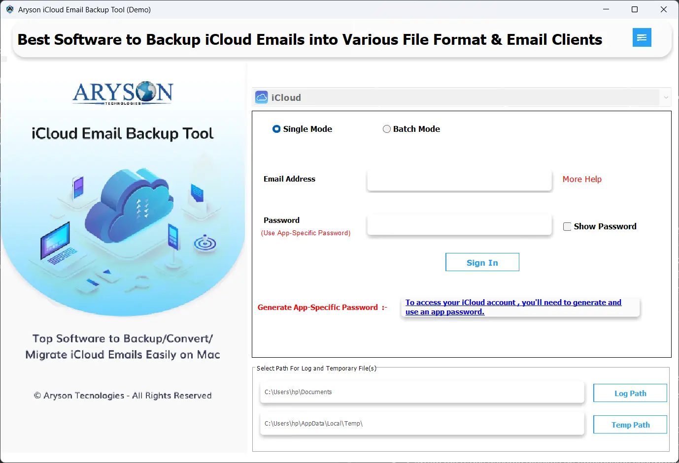 Run Aryson iCloud Backup Tool