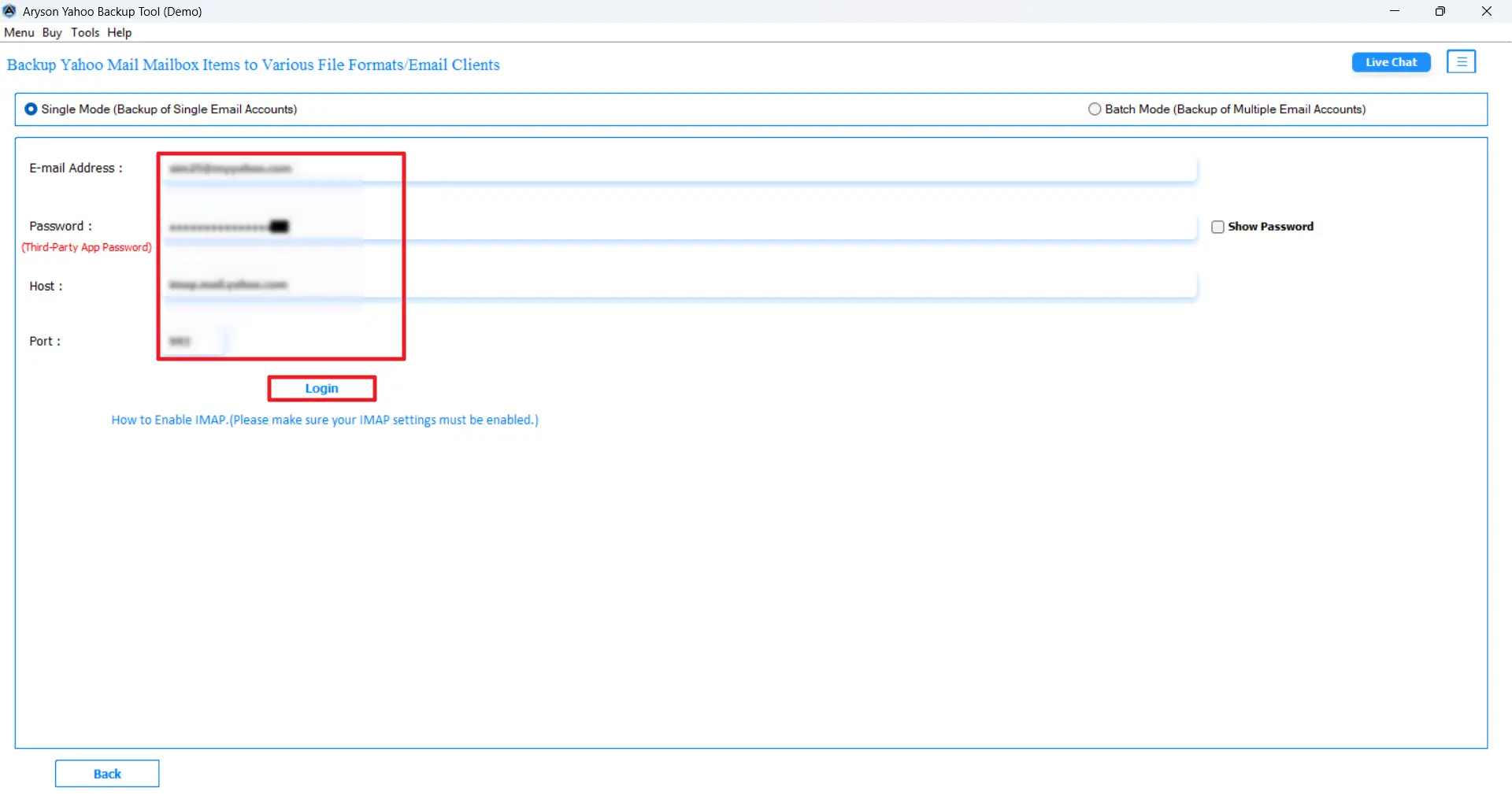 Enter Yahoo Mail credentials to log in