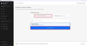 Enter the source tenant admin email and password