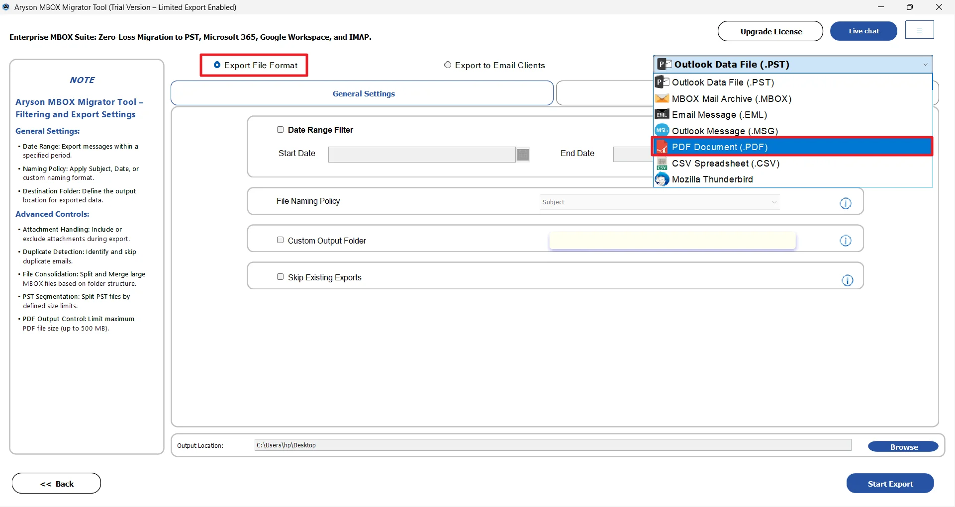 Select PDF as the saving format