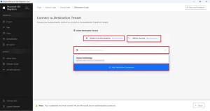 destination tenant admin credentials >> validate connection