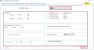 Select EML as the output and apply the filters