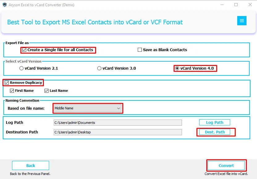 Excel to vCard Converter