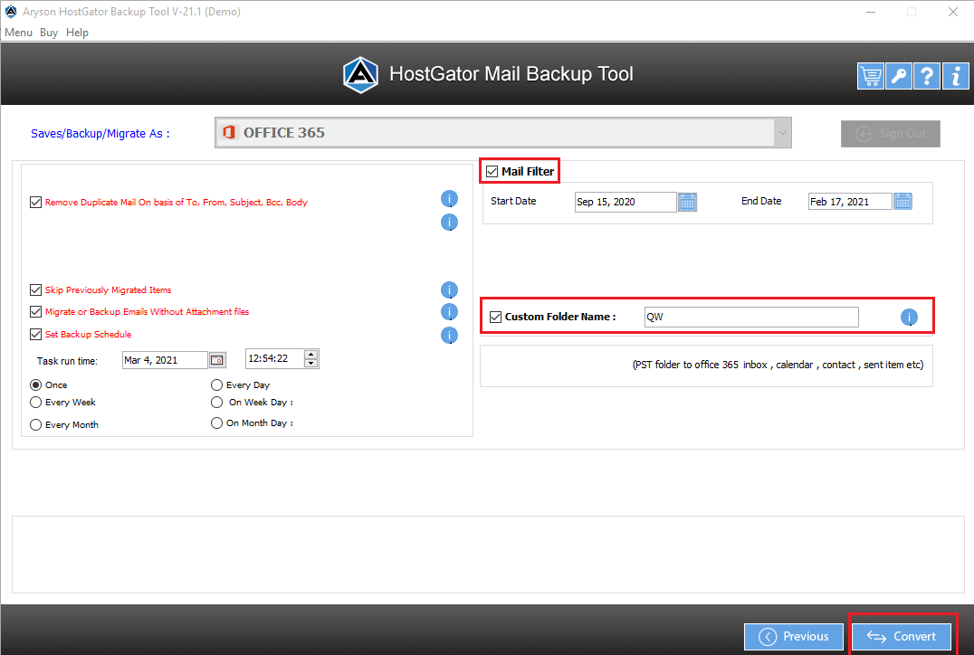 HostGator Backup interface