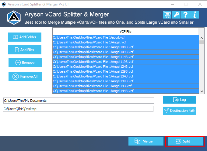 vCard Splitter and Merger