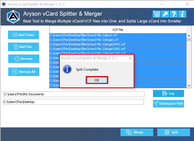 vCard Splitter and Merger