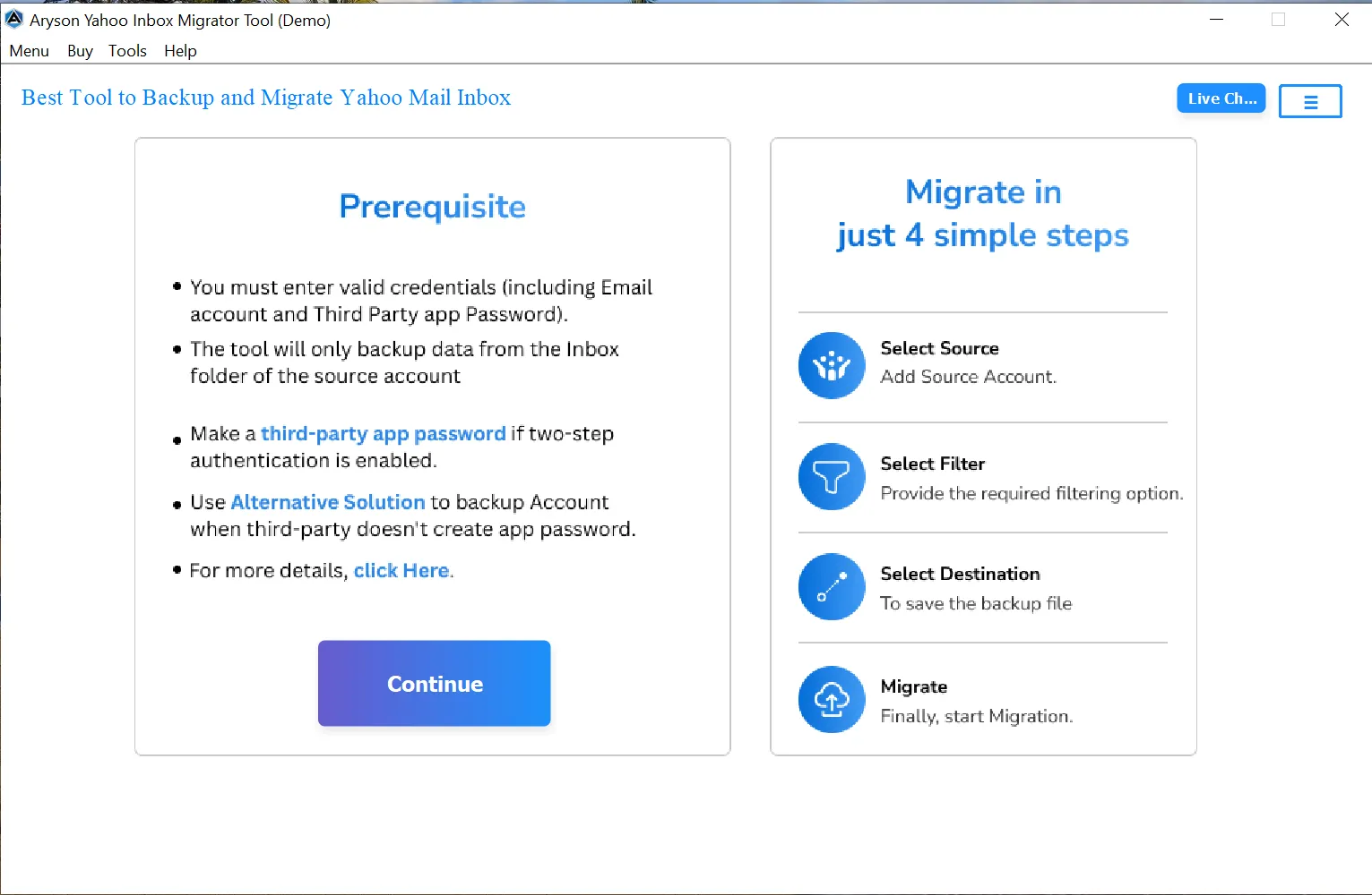 How to Use the Aryson Yahoo Mail Migration Tool