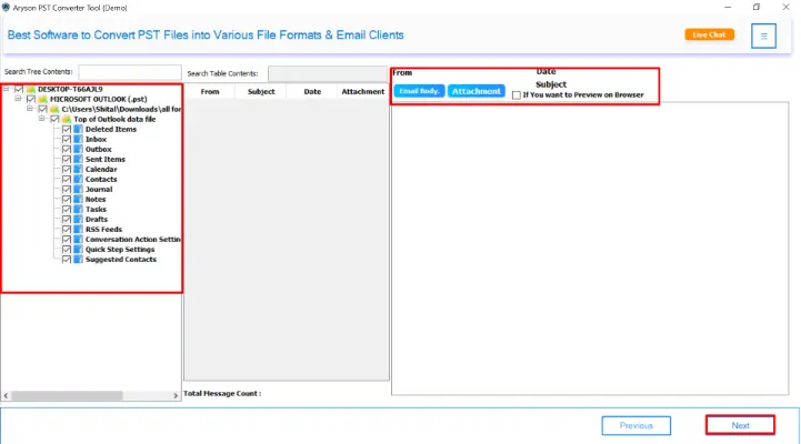 preview your Outlook mailbox items