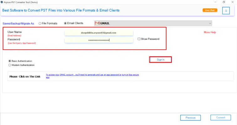 Enter your Gmail login credentials