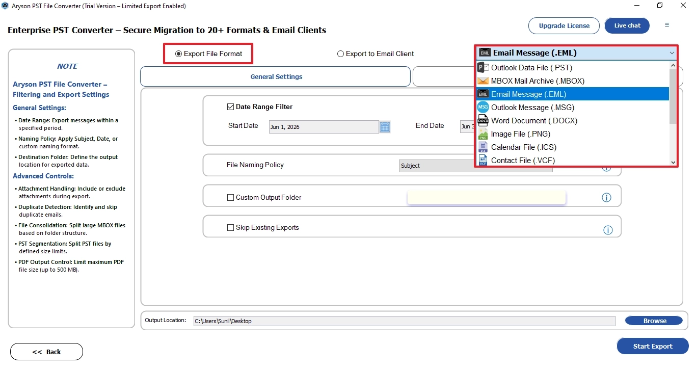 Choose the Email Message (.EML)