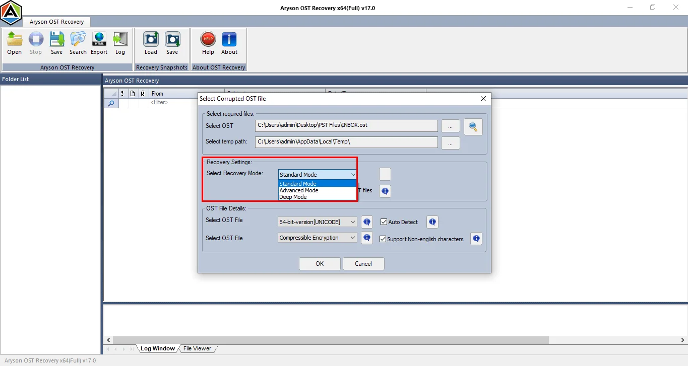 Choose recovery mode and specify the destination