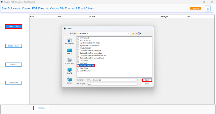 Select File and pick the PST calendar data
