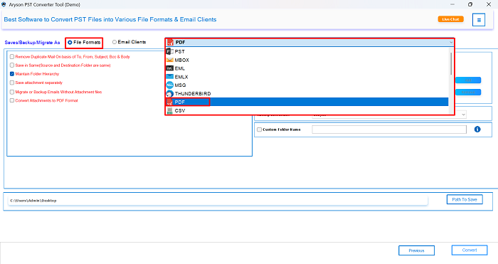 choose PDF