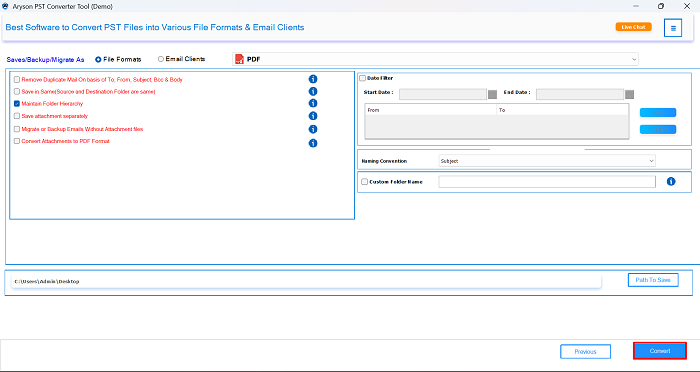Convert button to download the Outlook calendar as a PDF