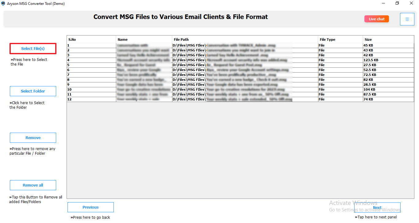 add your MSG files
