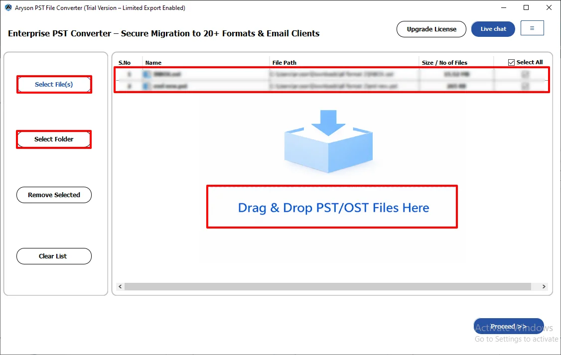 file selectors or drag and drop