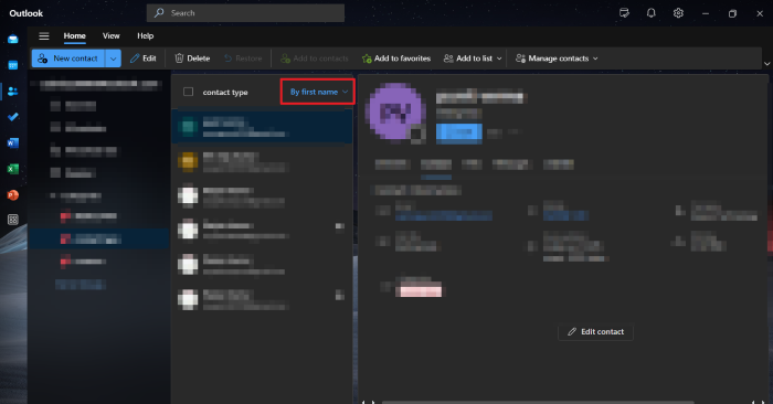 sort contacts by name
