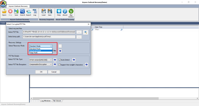 click OK to begin PST scanning.