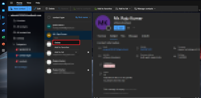 right-click on each duplicate contact and click on Delete