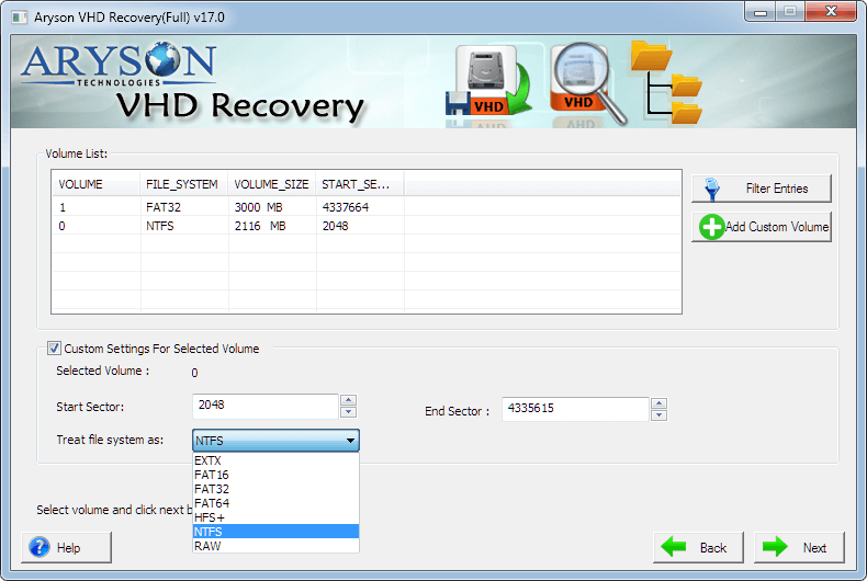 Select the volume and specific data