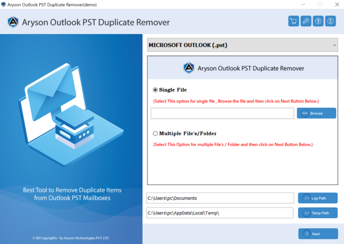 Download and open the Aryson Outlook Duplicate Remover Tool