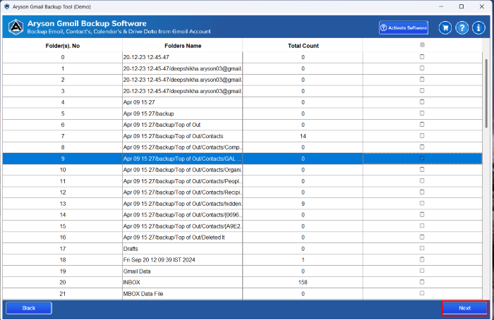 Select the folders you want to migrate