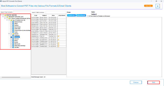 select the Calendar folder