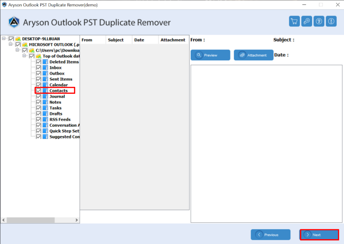 select the mailbox items you want to scan
