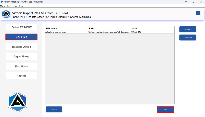 selected Outlook emails and click Next