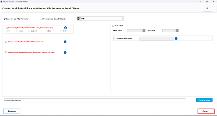 click the Convert button to import the maildir