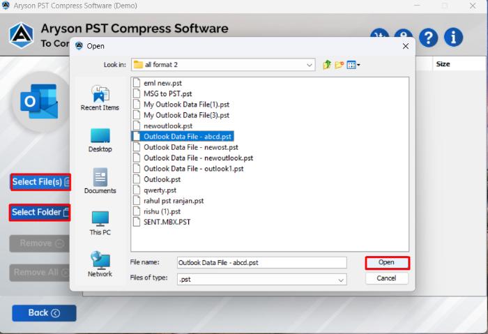 choose and upload PST files