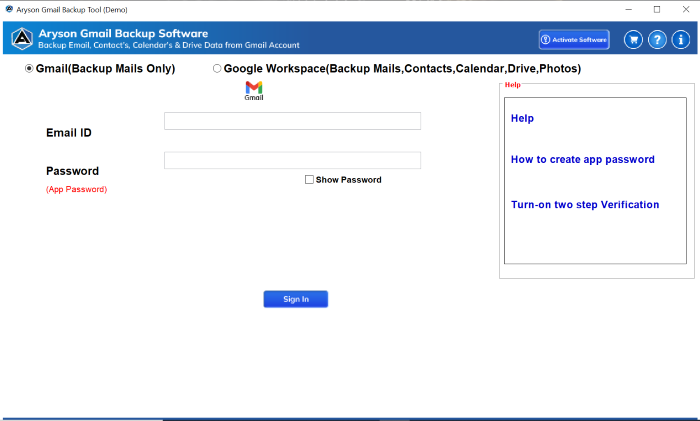 Install the Aryson Gmail Backup Tool