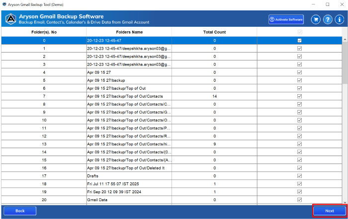 preview and select the emails whose attachments