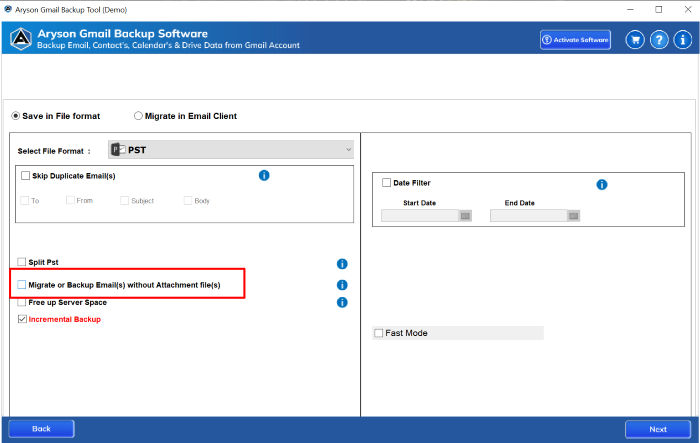 pick migrate or backup without Attachment file