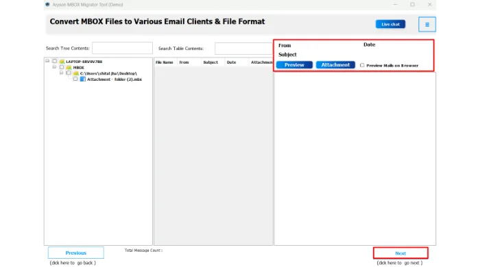 preview and select any specific MBOX file
