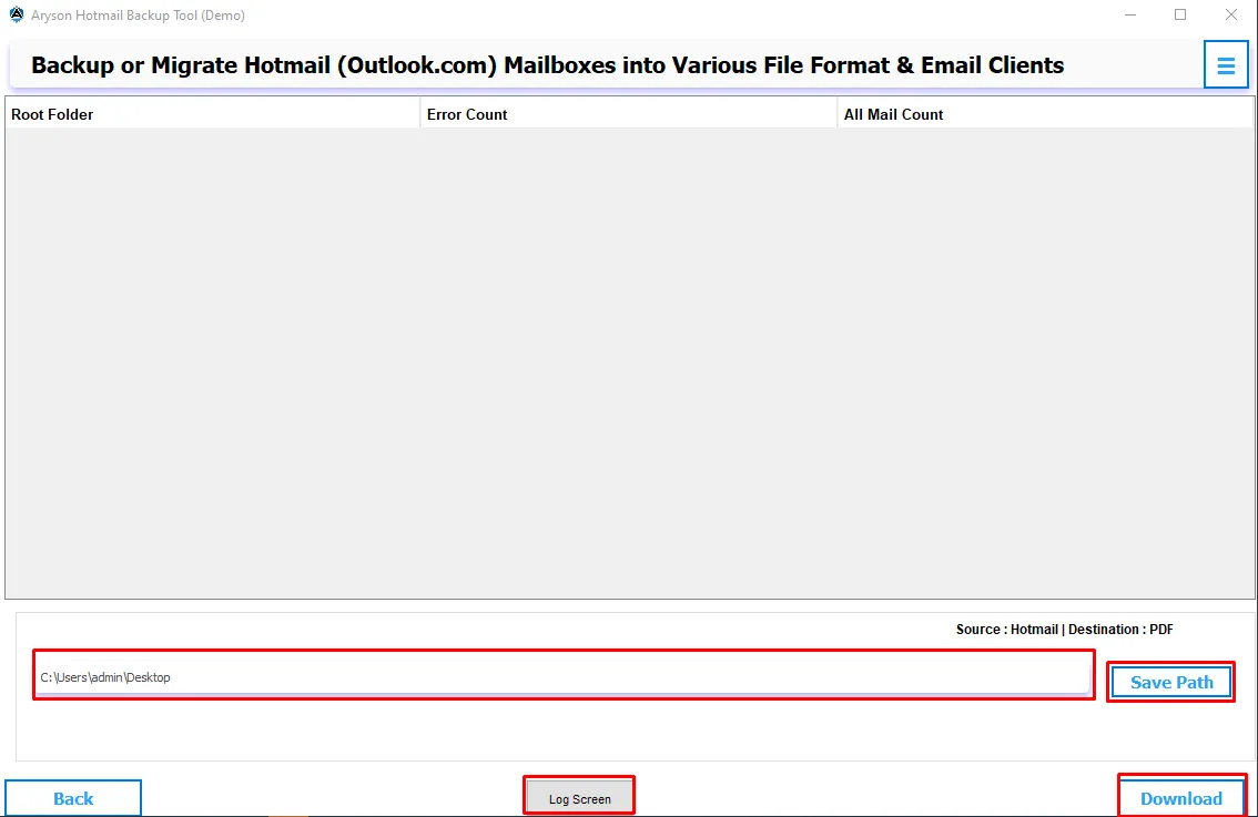 Set location for backup file