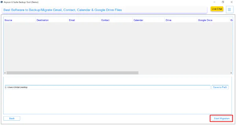 click the Start Backup button