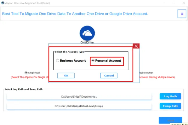 select the account type as the Personal Account