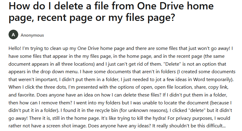 delete a file from One Drive