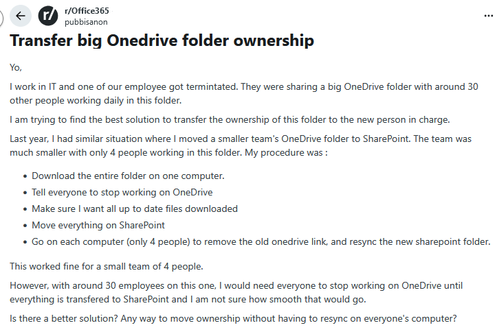 User Query Change OneDrive Ownership