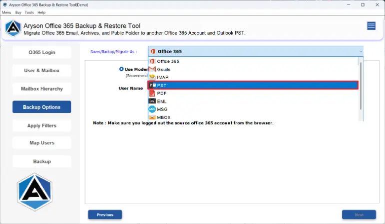 Select PST as the required file
