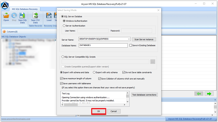 click OK & save the fully recovered