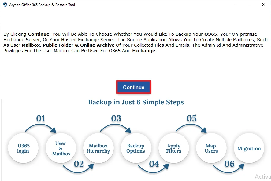Click Backup and Continue
