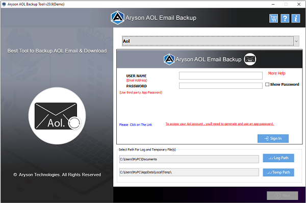 Windows 8 Aryson AOL Backup Tool 21.4 full Windows 8 Aryson AOL Backup Tool full