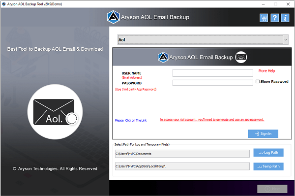 Aryson AOL Backup Tool