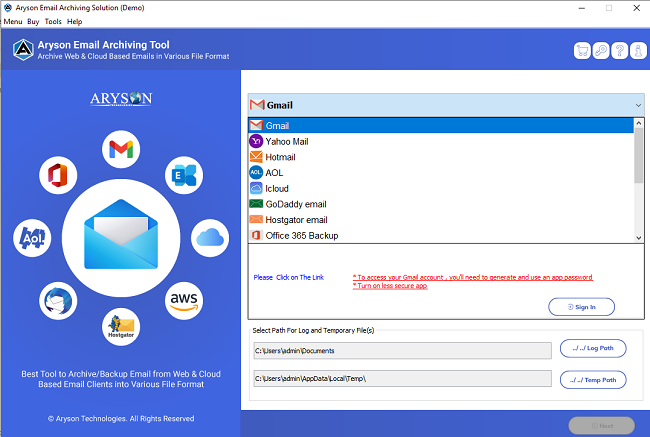 Windows 7 Aryson Email Archiving Tool 23.4 full