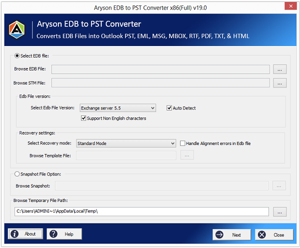 Aryson EDB to PST Converter screenshot