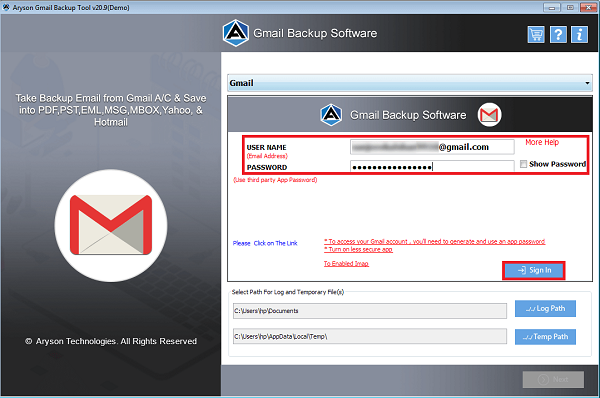 Aryson Gmail Backup Software Windows 11 download