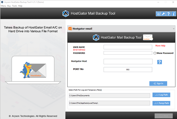 Aryson HostGator Backup Tool screenshot